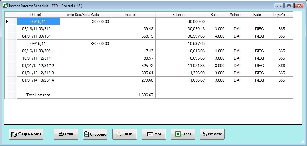 Instant Interest calculation display